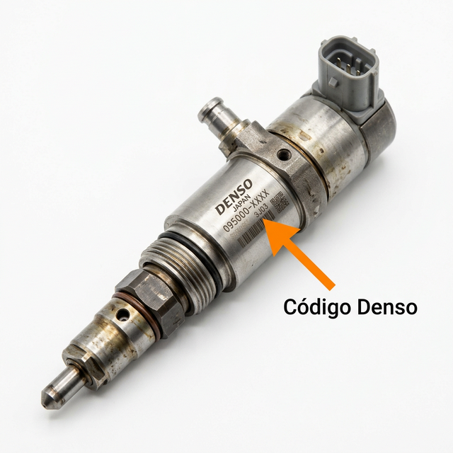 Código Denso — El número de parte Denso está en la etiqueta o grabado en el cuerpo, generalmente con formato 095000-XXXX
