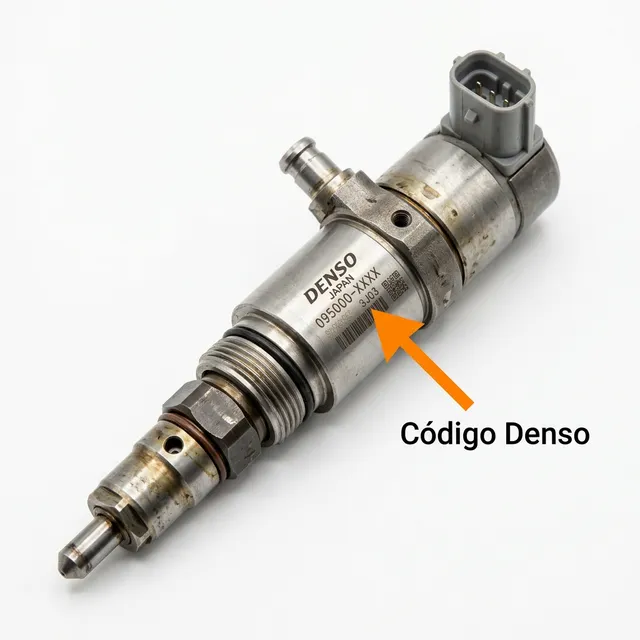 Código Denso — El número de parte Denso está en la etiqueta o grabado en el cuerpo, generalmente con formato 095000-XXXX