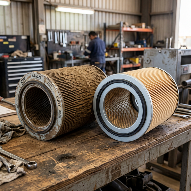 Filtro de aire saturado por chusca comparado con un filtro nuevo — La diferencia entre un turbo que funciona y uno que está muriendo