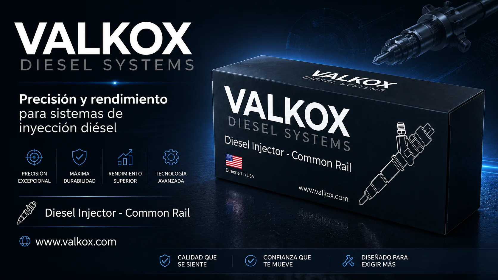 Valkox Diesel Systems: inyectores Common Rail diseñados en USA — precisión excepcional, máxima durabilidad, rendimiento superior, tecnología avanzada